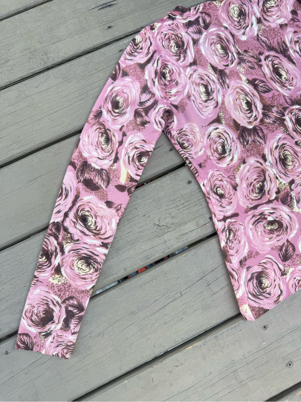 Mainbocher Dusty Pink Floral Long Sleeve Cashmere Jumper Sweater size L - Picture 10 of 14
